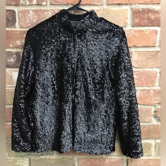 Vintage black sequin jacket size 12 - Picture 1 of 5